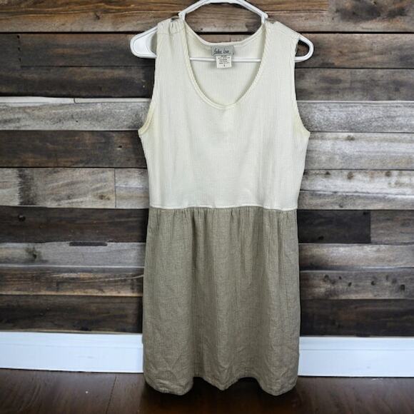 Vintage Barbara Lesser Womens large Flax Boho Mini Dress summer beach - Picture 1 of 4